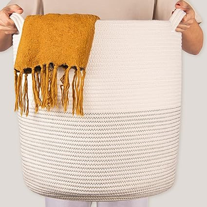 GooBloo Large Cotton Rope Woven Storage Basket - 18” x 16” Tall Decorative Cotton Rope Basket... | Amazon (US)