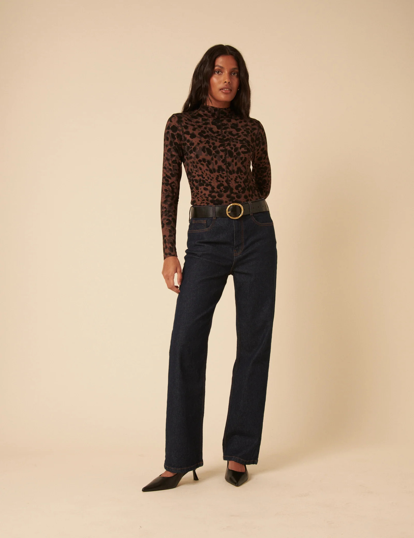 Leopard Print High Neck Long Sleeve Jersey Top | Nobody's Child
