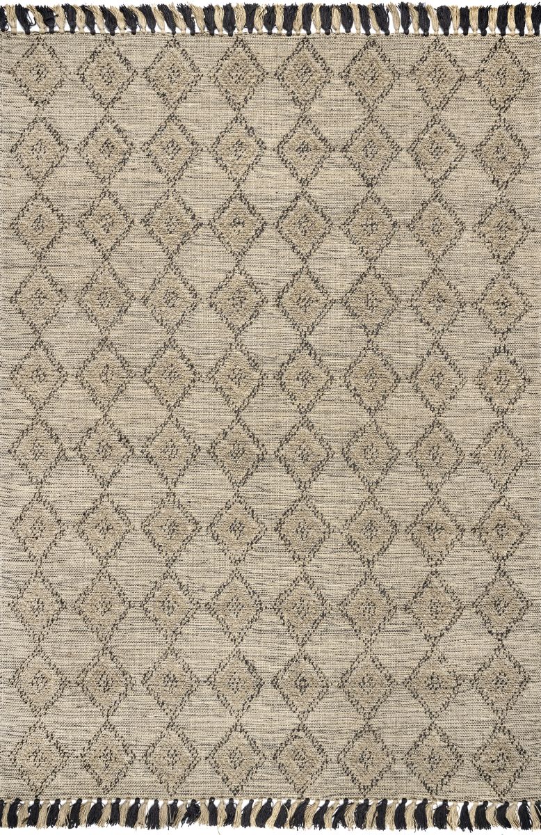 Beige High-Low Harlequin with Tassels Area Rug | Rugs USA