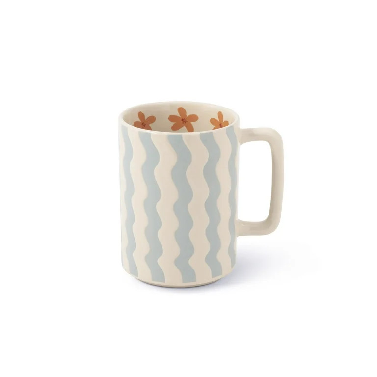 Thyme & Table 18 fl oz Blue Wax Resist Waves Stoneware Mug | Walmart (US)