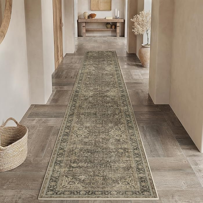 WondRg 2x10 Washable Runner Rug for Kitchen Hallway Non-Slip Brown Vintage Carpet Low Pile Soft T... | Amazon (CA)
