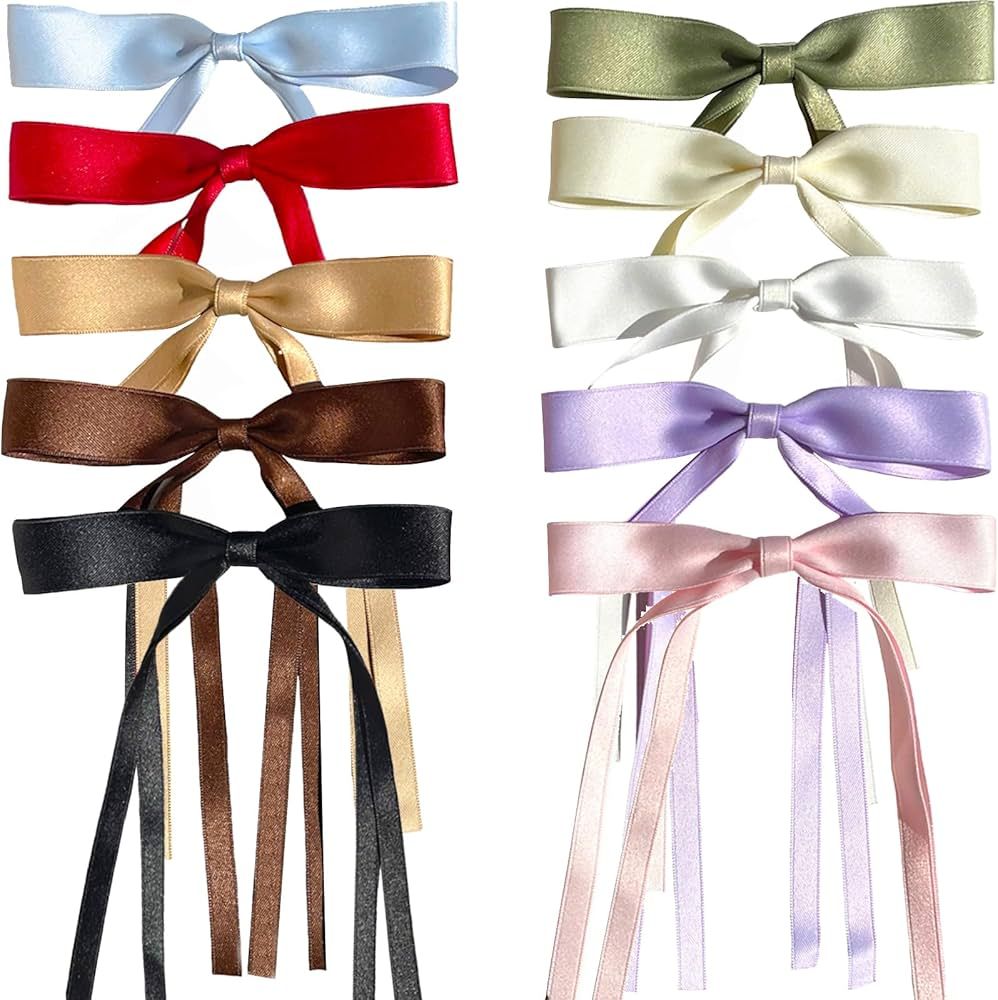 Aimin Hair Bows 10pcs Hair Ribbon Clip with Long Tail for Women Girls, Large Satin Barrettes Hair... | Amazon (US)