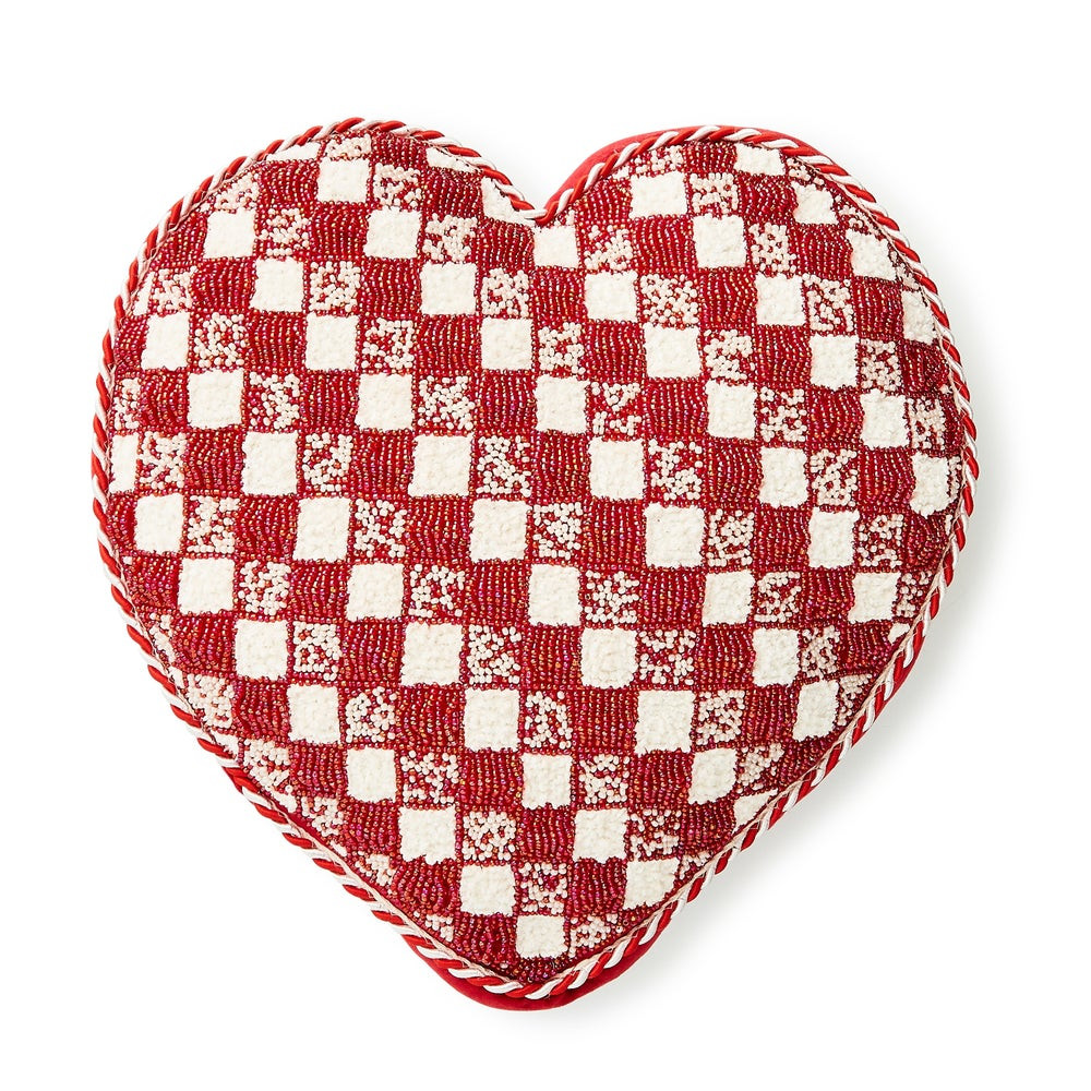 Red and White Check Heart Shaped Throw Pillow | MacKenzie-Childs