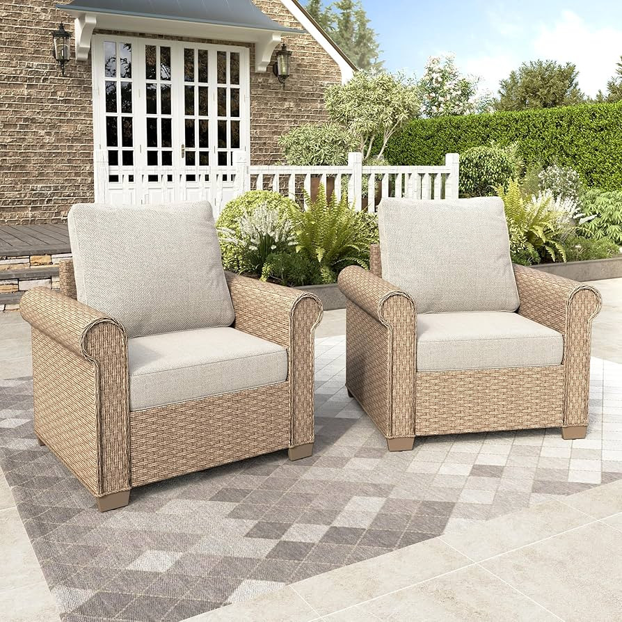 HERA'S HOUSE Patio Furniture Set, 2-Piece Outdoor Wicker Chairs with Widened 5.9" Armrests and 5.... | Amazon (US)