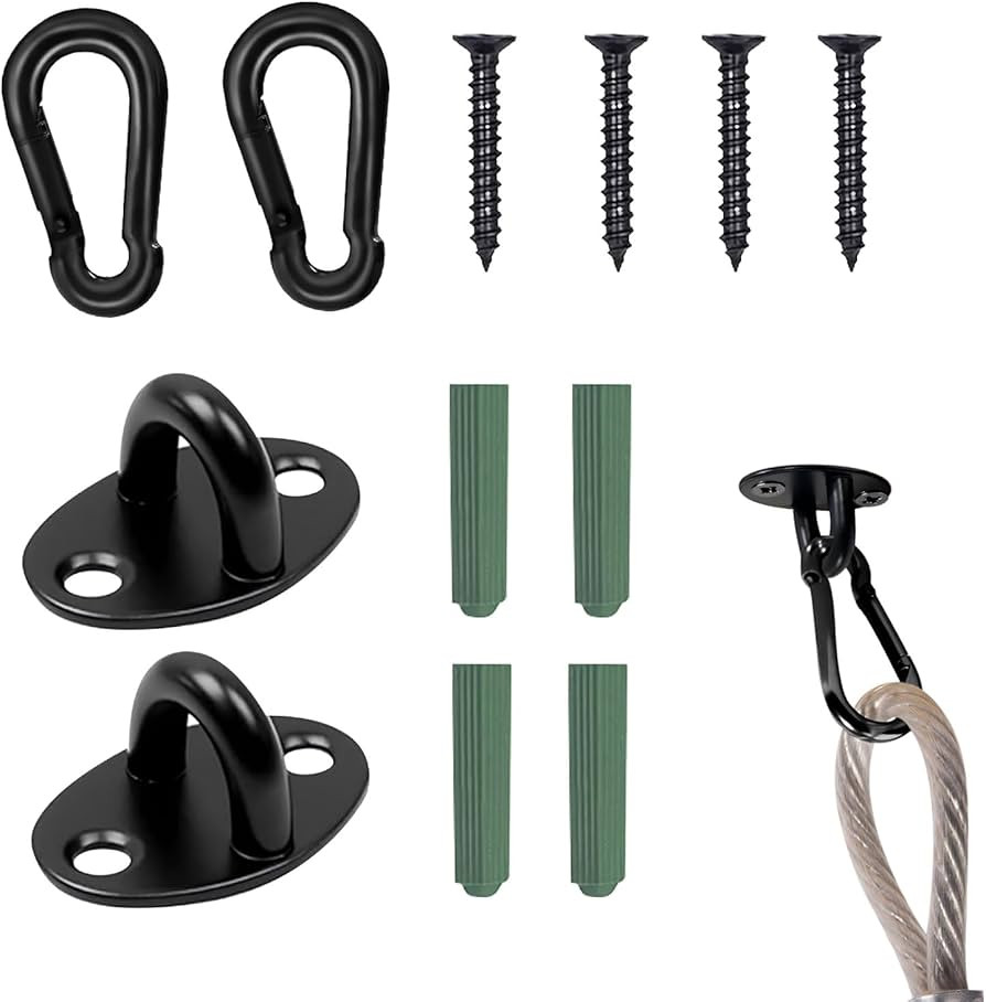 2Pcs Ceiling Hooks with 2Pcs Snap Hooks Stainless Steel Heavy Duty Pad Eye Plate Mount with Bolt ... | Amazon (US)