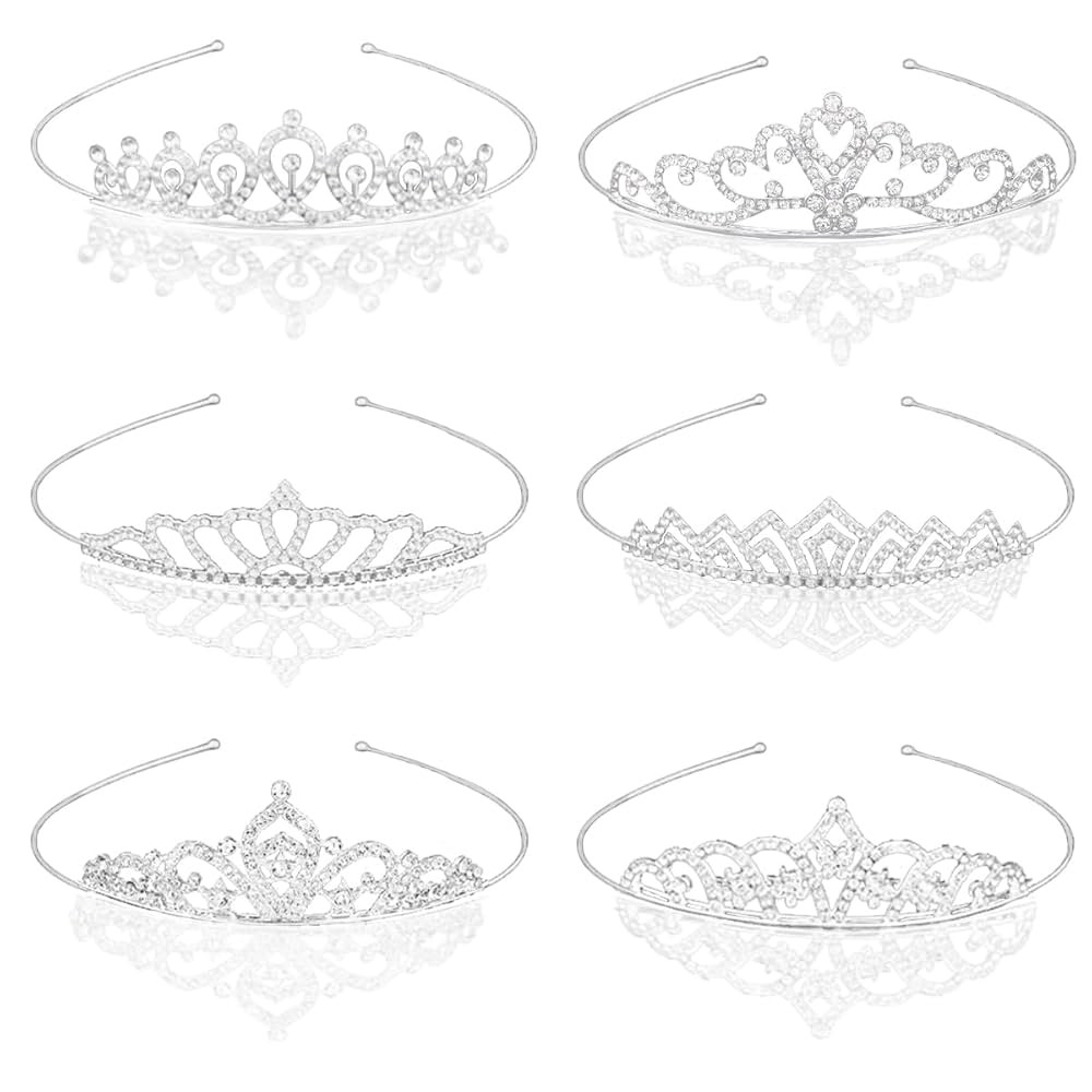 6 Pieces Silver Metal Tiara Crown Headbands with Decorative Dazzling Rhinestone Wedding Prom Birt... | Amazon (US)