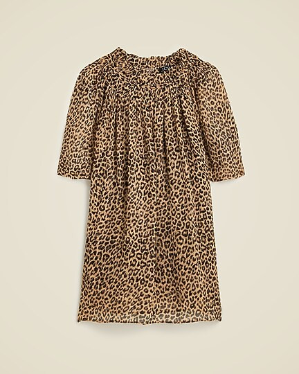Crinkle chiffon smocked top in leopard print | J. Crew US