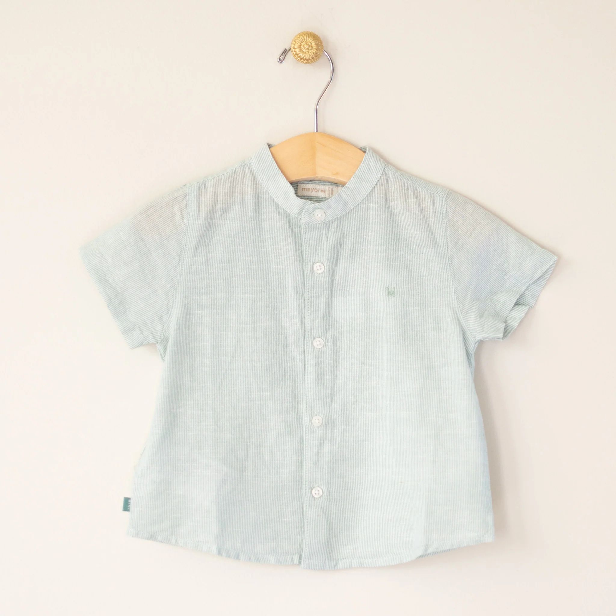Celery Linen Band Collar Infant Shirt | Four and Twenty Sailors