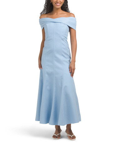 Linen Blend Diana Off Shoulder Midi Dress | TJ Maxx