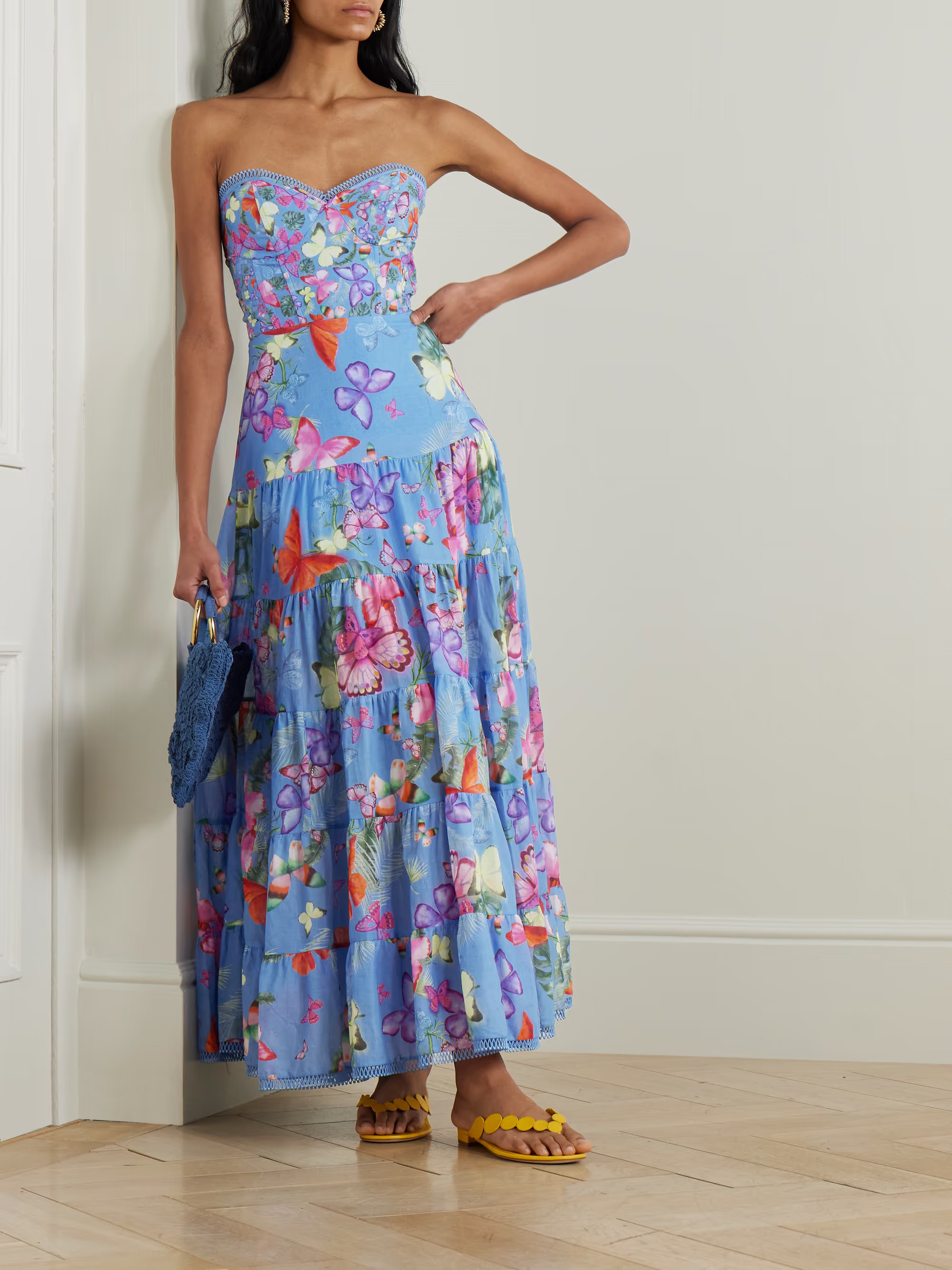 Danny strapless tiered printed cotton-blend maxi dress | NET-A-PORTER (US)