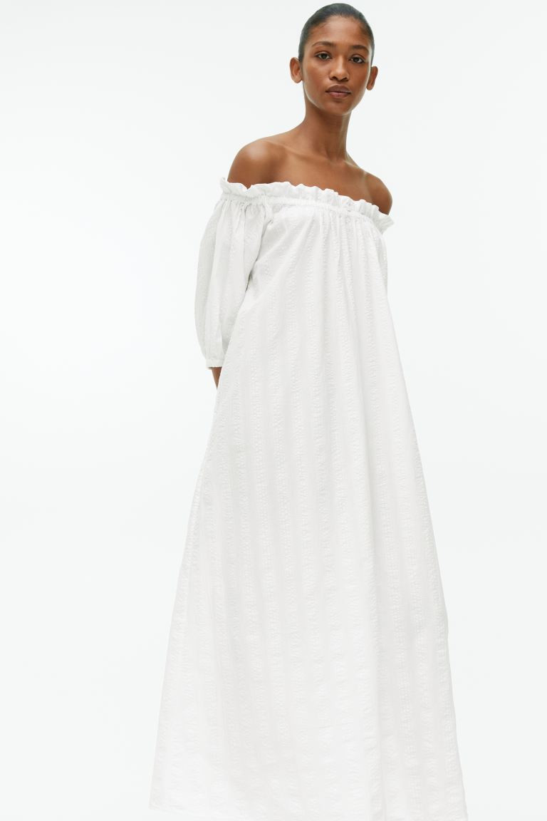 Off-Shoulder-Maxikleid - Weiß - Ladies | H&M AT | H&M (DE, AT, CH, NL, FI)