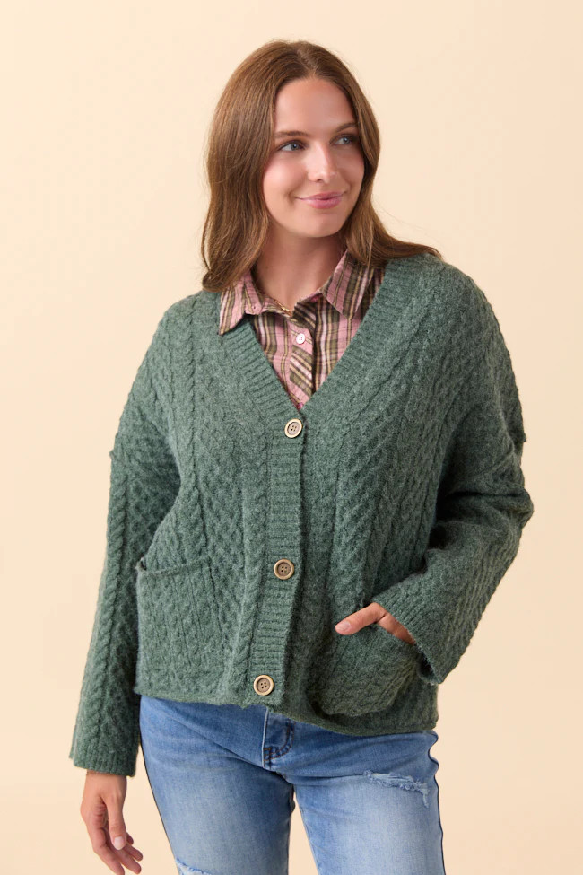 Pippa Forest Green Cable Knit Cardigan | Pink Lily