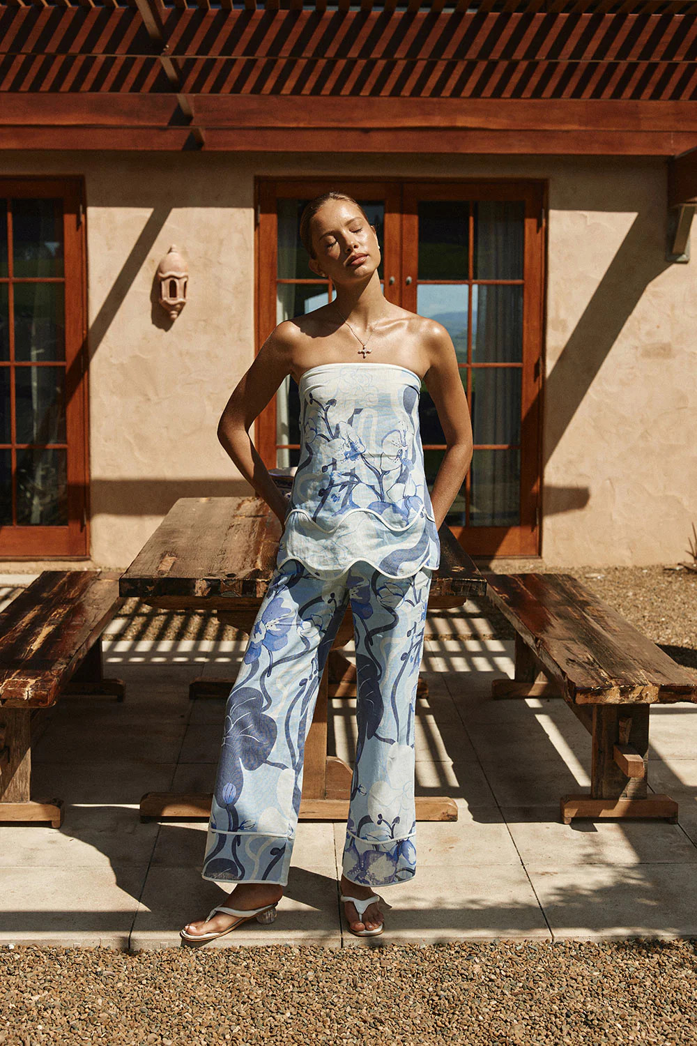 Blue Bouquet Blu Print Strapless Brooklyn Top | Sabo Skirt US