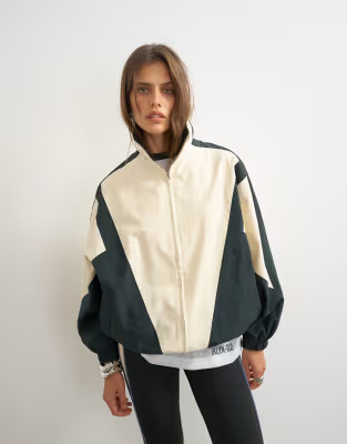 Topshop Co Ord color block funnel neck jacket in ecru | ASOS (Global)