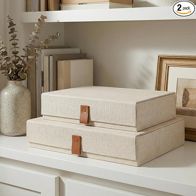 Decorative Photo Storage Boxes with Lids - Set of 2 Beautiful Linen Organizers Are Perfect to Saf... | Amazon (US)