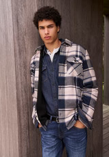 Jalika Men's Plaid Shacket with Sherpa Lining, Cream & Navy - BM24447 | Buffalo David Bitton