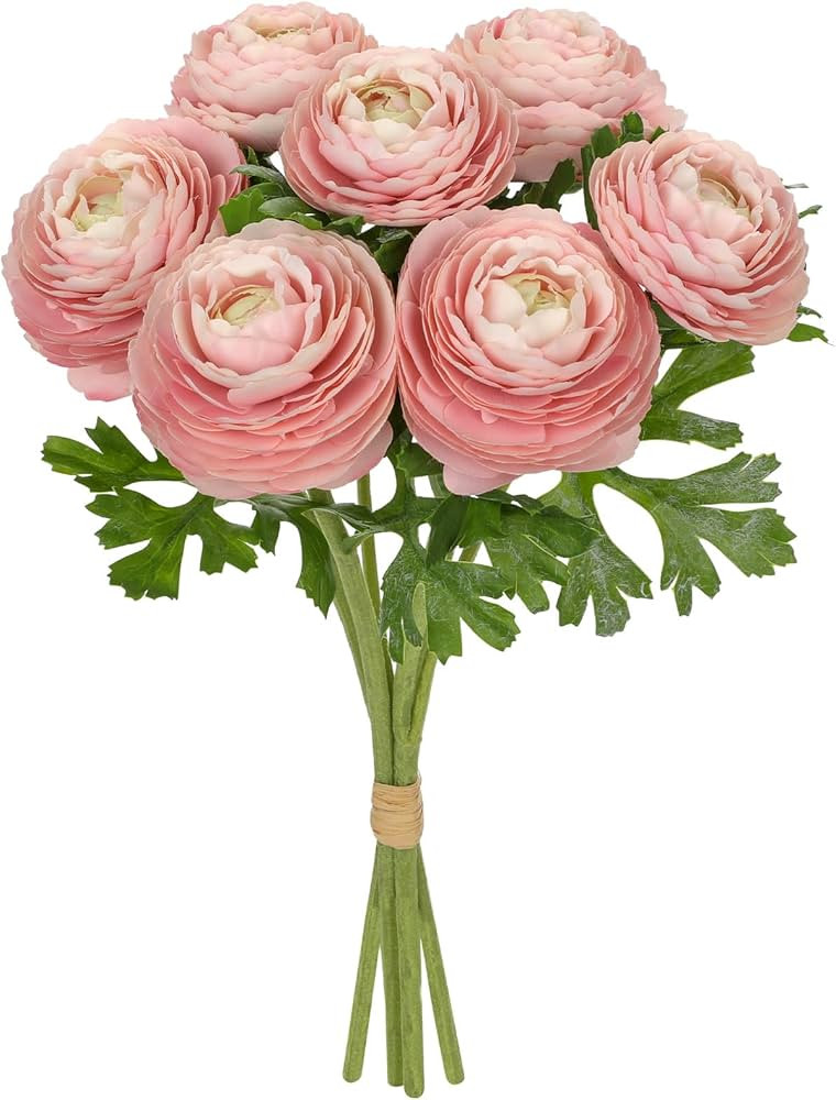 Hollyone 7 Heads Ranunculus Artificial Flowers Pink Fake Ranunculus Small Bouquets Silk Flowers F... | Amazon (US)