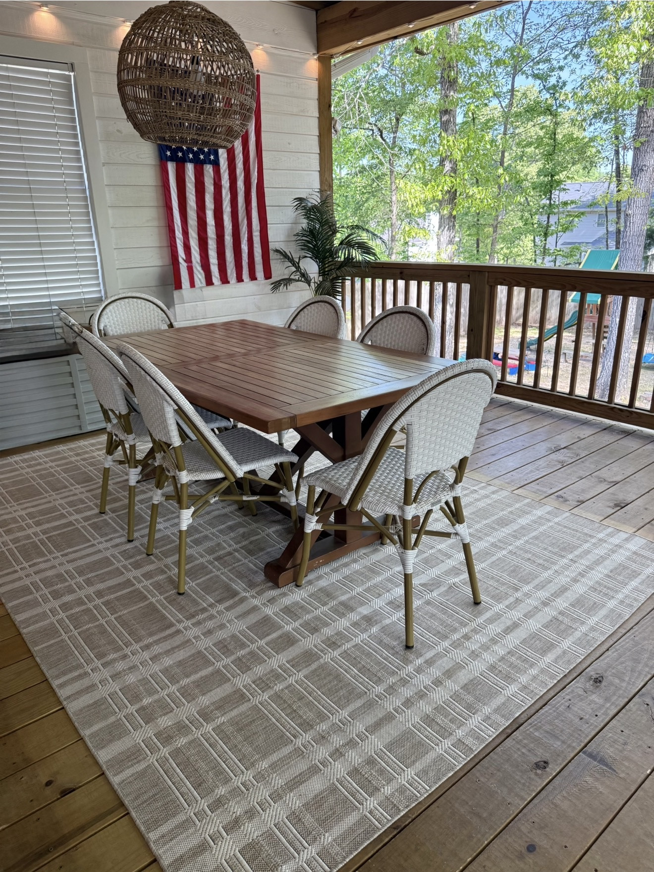 My new outdoor rug 
Comes in 2 sizes 
I has the 7x10

#LTKHome #LTKmomlife #LTKSeasonal