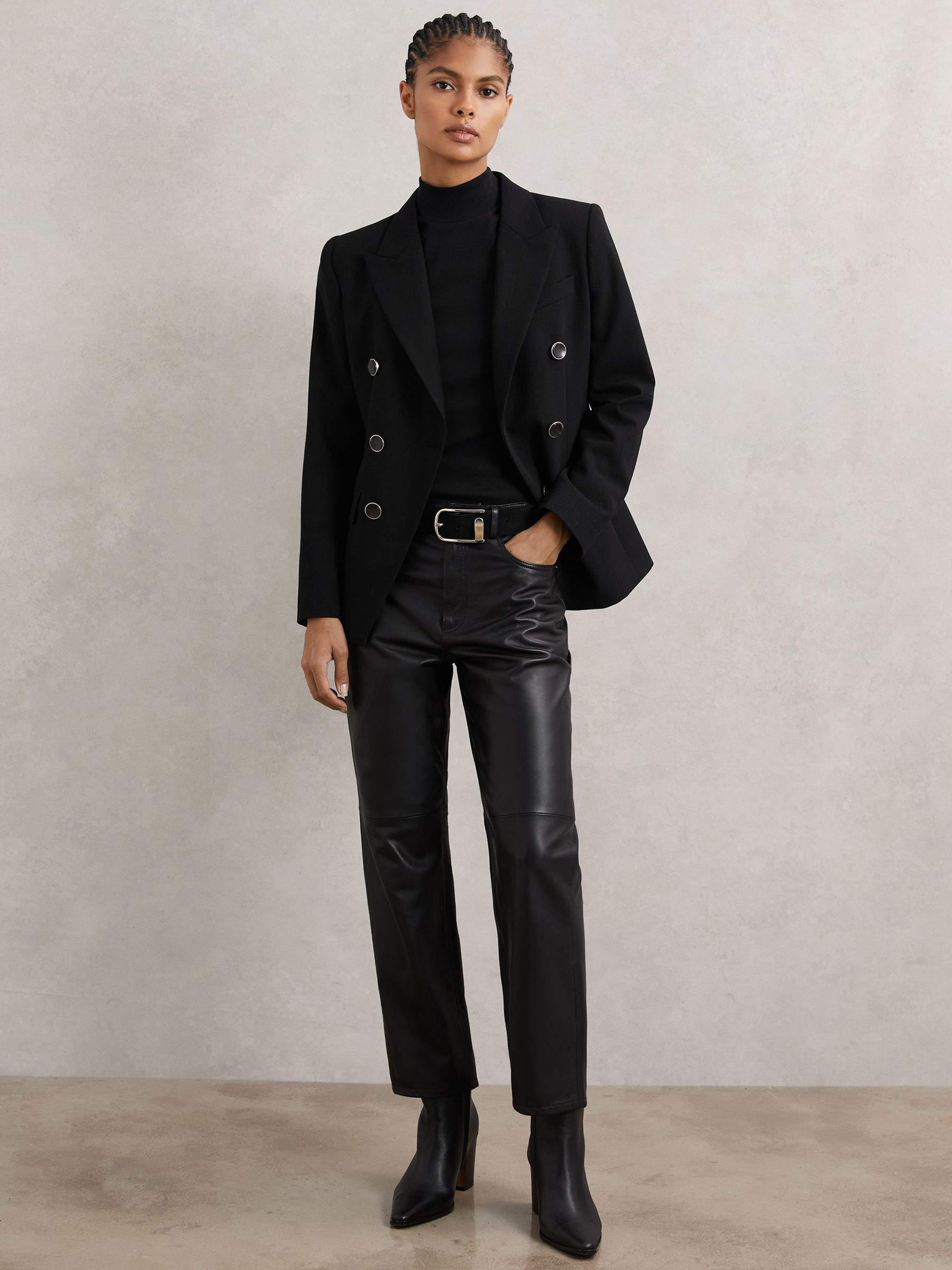 Stretch-Cotton Funnel-Neck Top in Black | Reiss UK