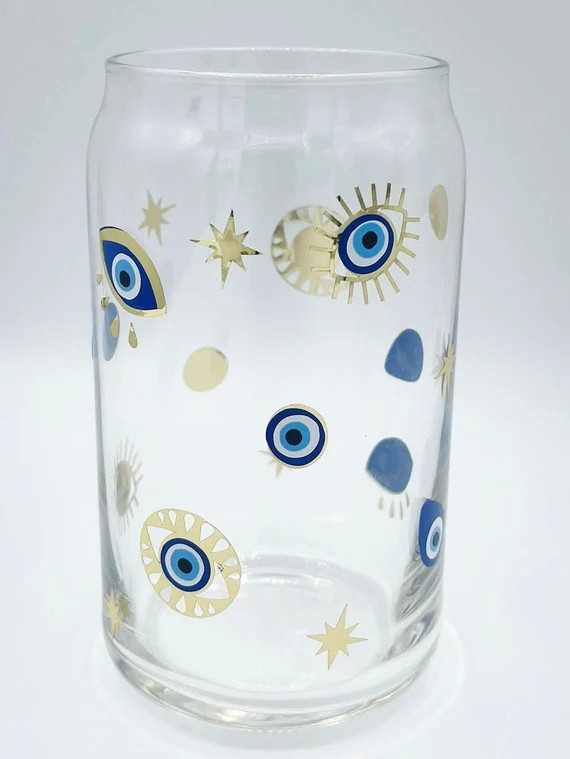 Evil Eye Glass Cup Beer Glass Can Glass Coffee Cup Soda | Etsy | Etsy (US)