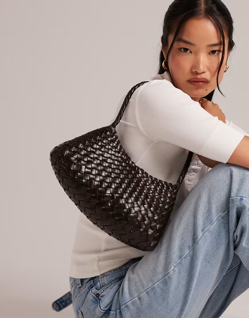 Dragon Diffusion rosanna woven leather shoulder bag in dark brown | ASOS (Global)