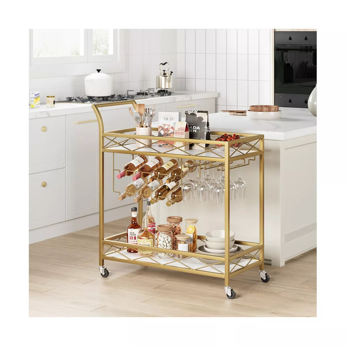Whizmax 2 Tier Bar Carts for The Home, Bar Carts with 4 Wheels for Kitchen, Living Room, Dining R... | Target