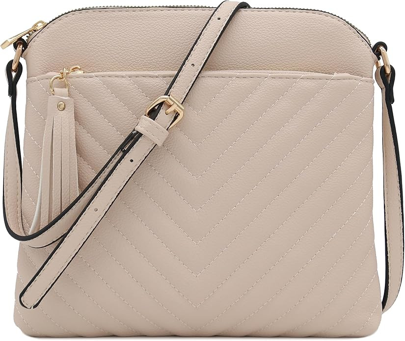 FashionPuzzle Chevron Quilted Medium Crossbody Bag with Tassel Accent | Amazon (US)