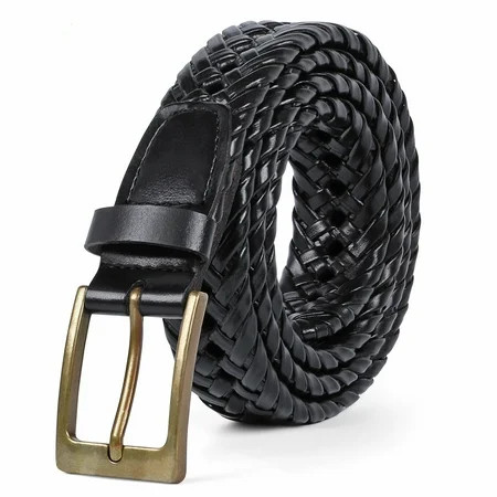 WERFORU Men Black Stretch Woven Belt Leather Belt | Walmart (US)