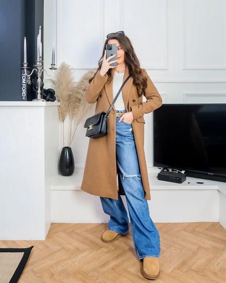 winter outfits, winter styling, winter looks, denim outfits, blue jeans outfit idea, blue ripped jeans outfit, 90s jeans, Ugg boots outfit, camel coat, wool coat, tailored coat, winter layers, black cross body bag, daily outfit inspo, daily outfit ideas  

#LTKstyletip #LTKeurope