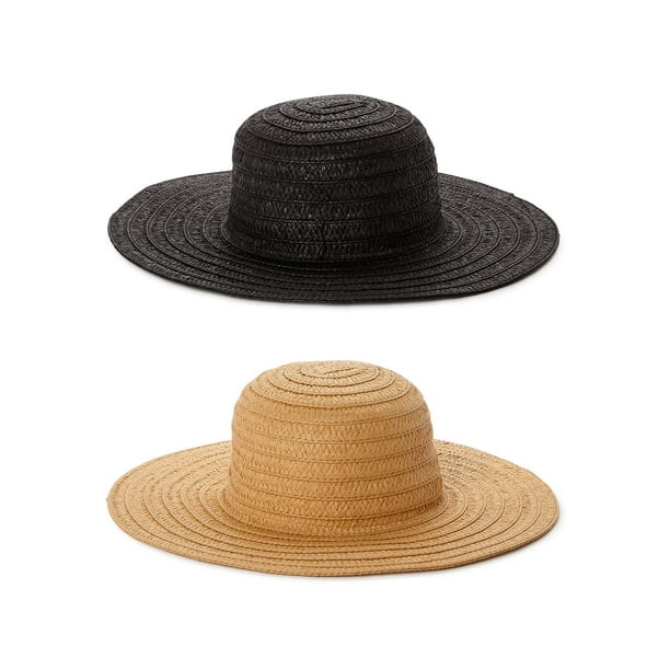 Time and Tru, Ladies Floppy Straw Sun Hats, 2 pack, Black and Tan, Adult One Size Fits Most | Walmart (US)