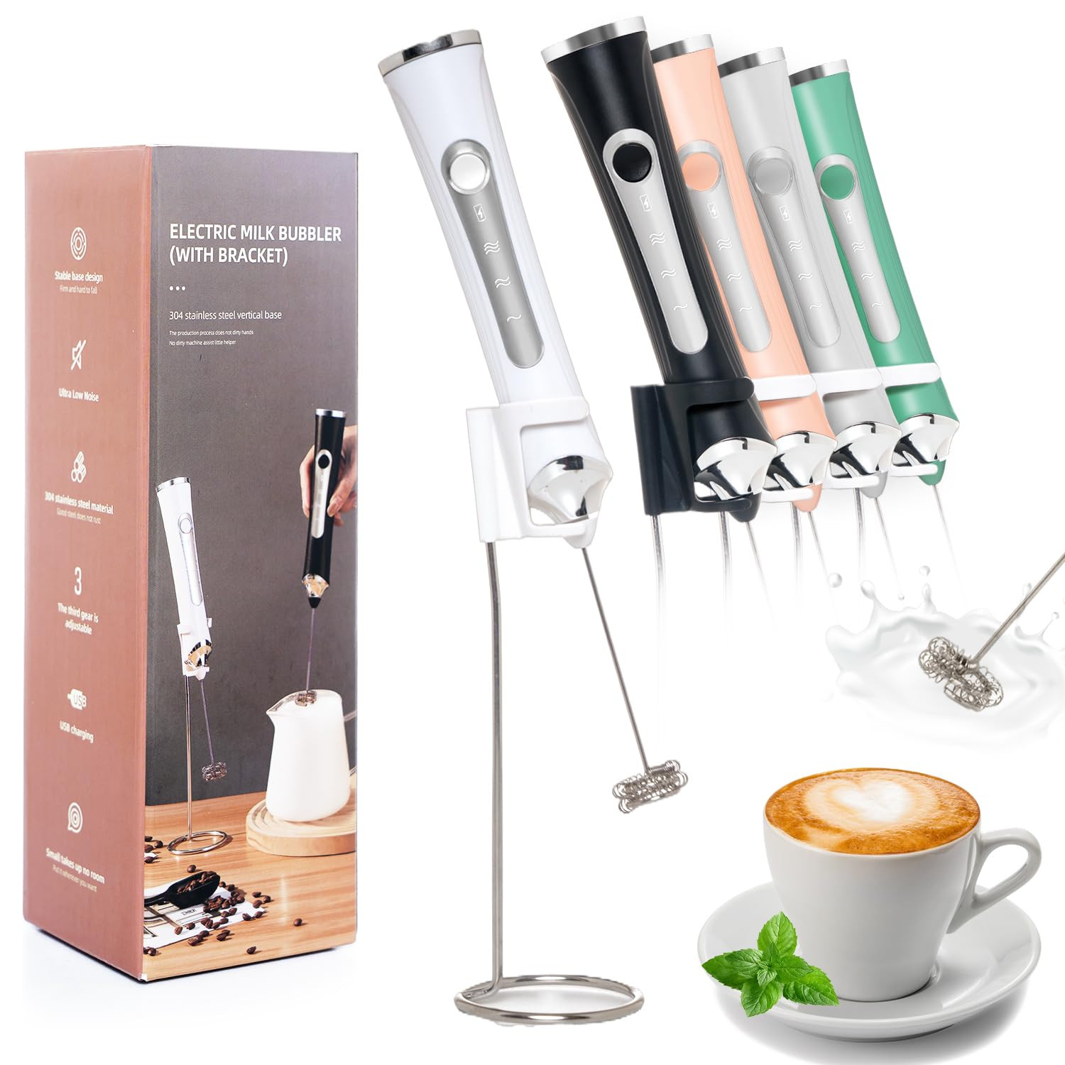 Rechargeable Milk Frother Handheld For Coffee,3 Speeds Frother Wand With Stand, Batidora De Mano ... | Amazon (US)