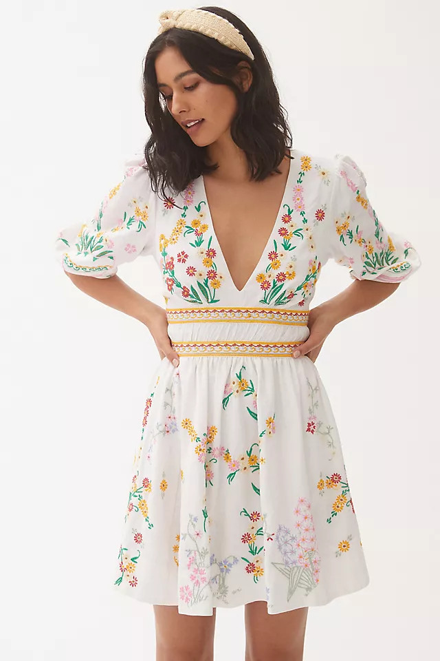 Deep-V Floral Mini Dress | Anthropologie (US)