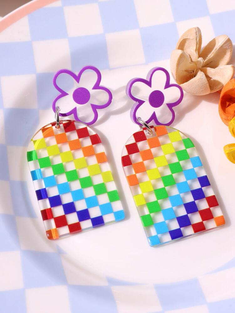 Color Block Geometric & Flower Drop Earrings | SHEIN