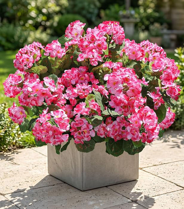 Artificial Geranium Fake Flowers for Outdoors Decoration, 6 Bundles Silk Geraniums Pink Flower UV... | Amazon (US)