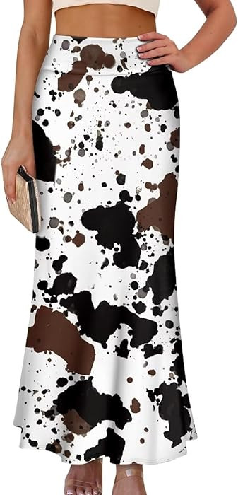 Women's Flared Midi Skirt Elastic High Waist Maxi Skirts Casual Flowy A Line Beach Long Skirt wit... | Amazon (US)