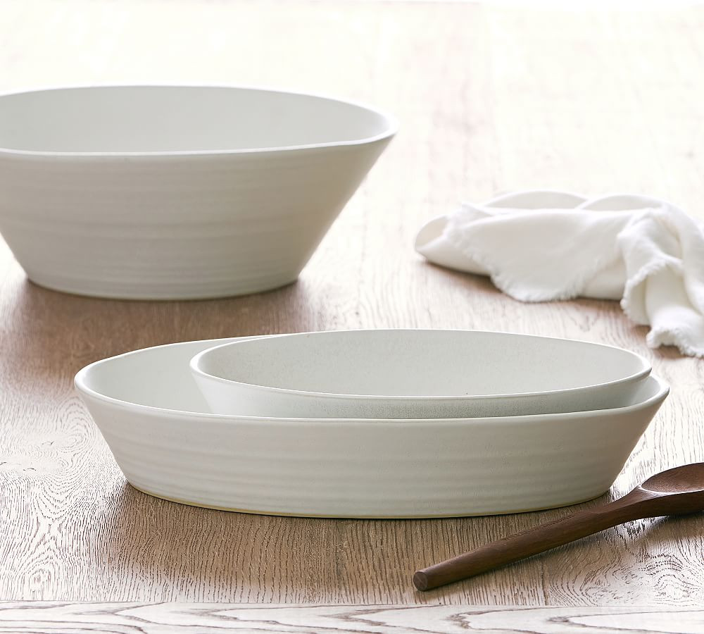 Larkin Stoneware Oval Walled Serving Platters | Pottery Barn (US)