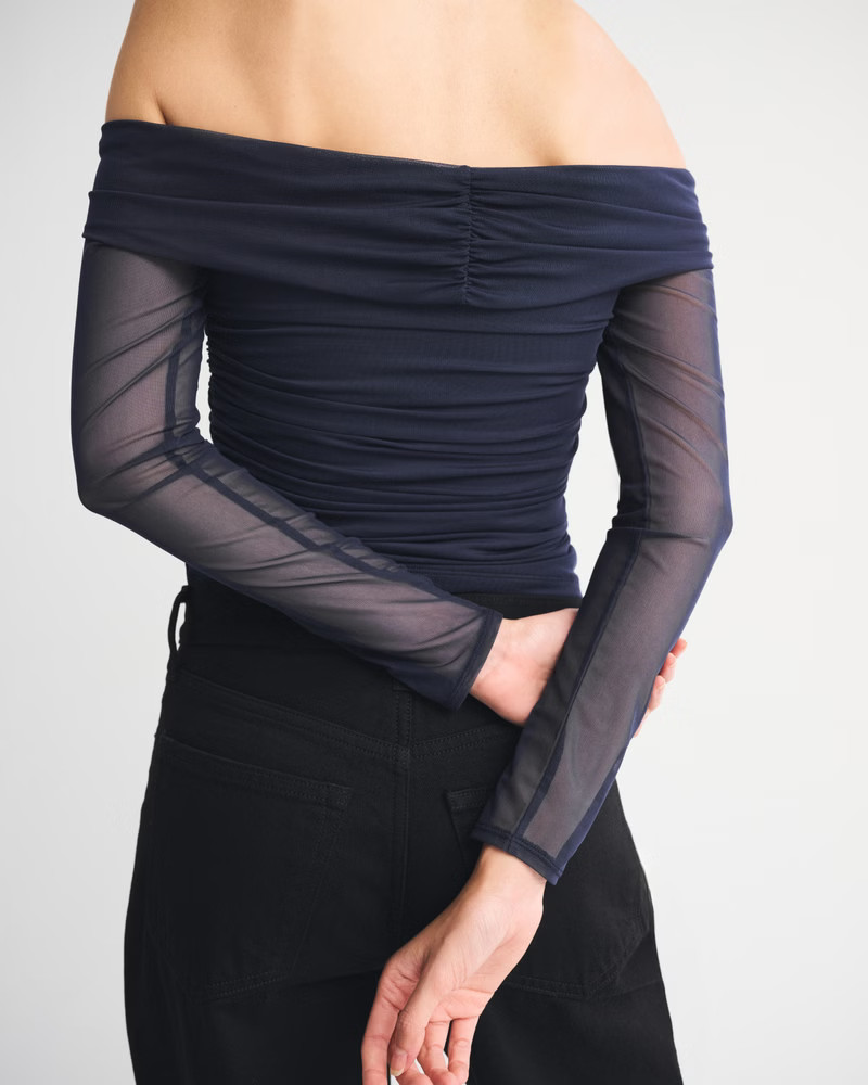 Women's Off-The-Shoulder Mesh Hardware Top | Women's | Abercrombie.com | Abercrombie & Fitch (US)