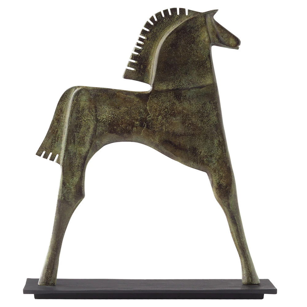 Zayne Traditional Verdigris Aluminum Etruscan Horse Statue - Small | Kathy Kuo Home