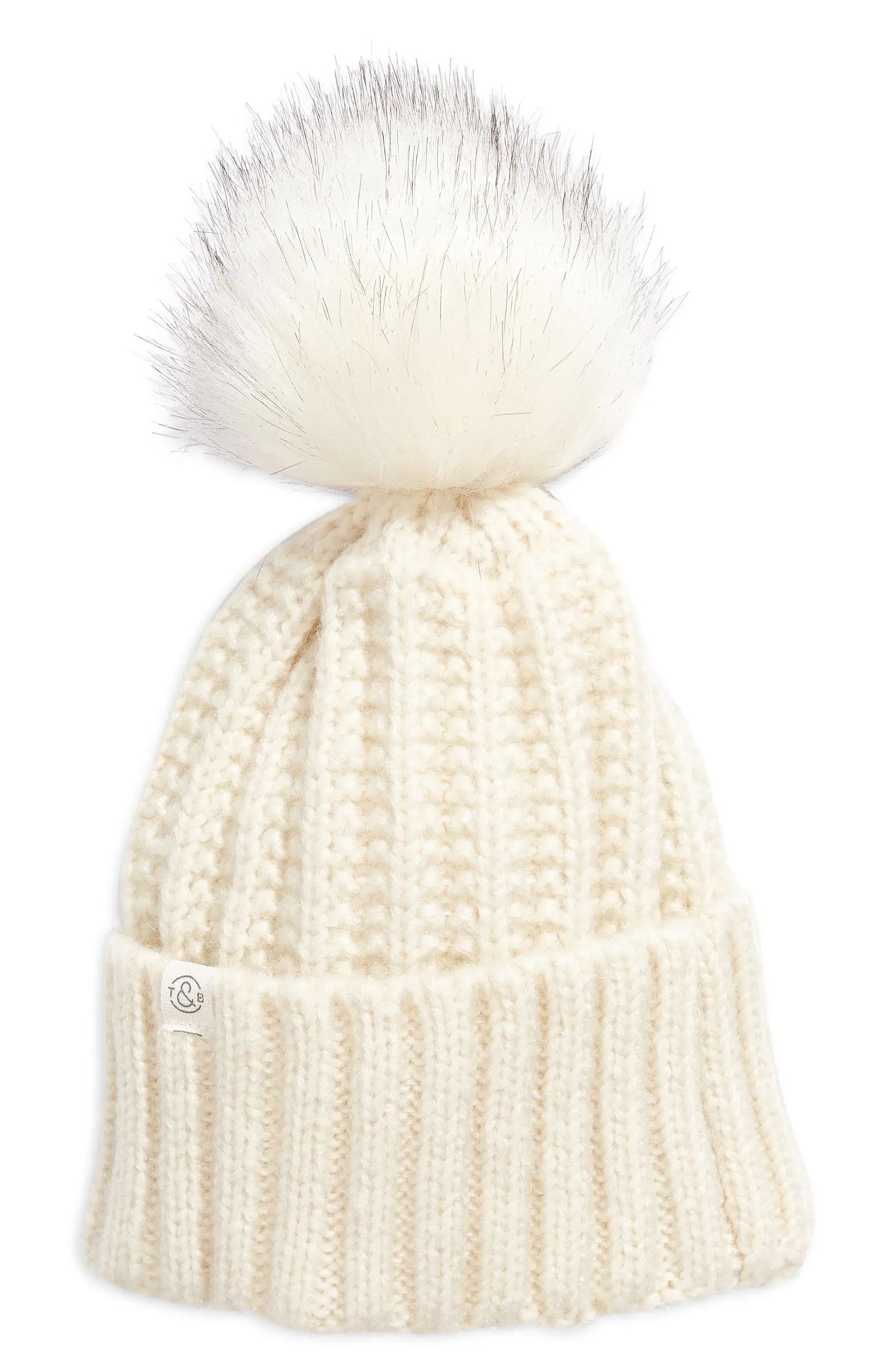 Cuffed Beanie with Faux Fur Pom | Nordstrom