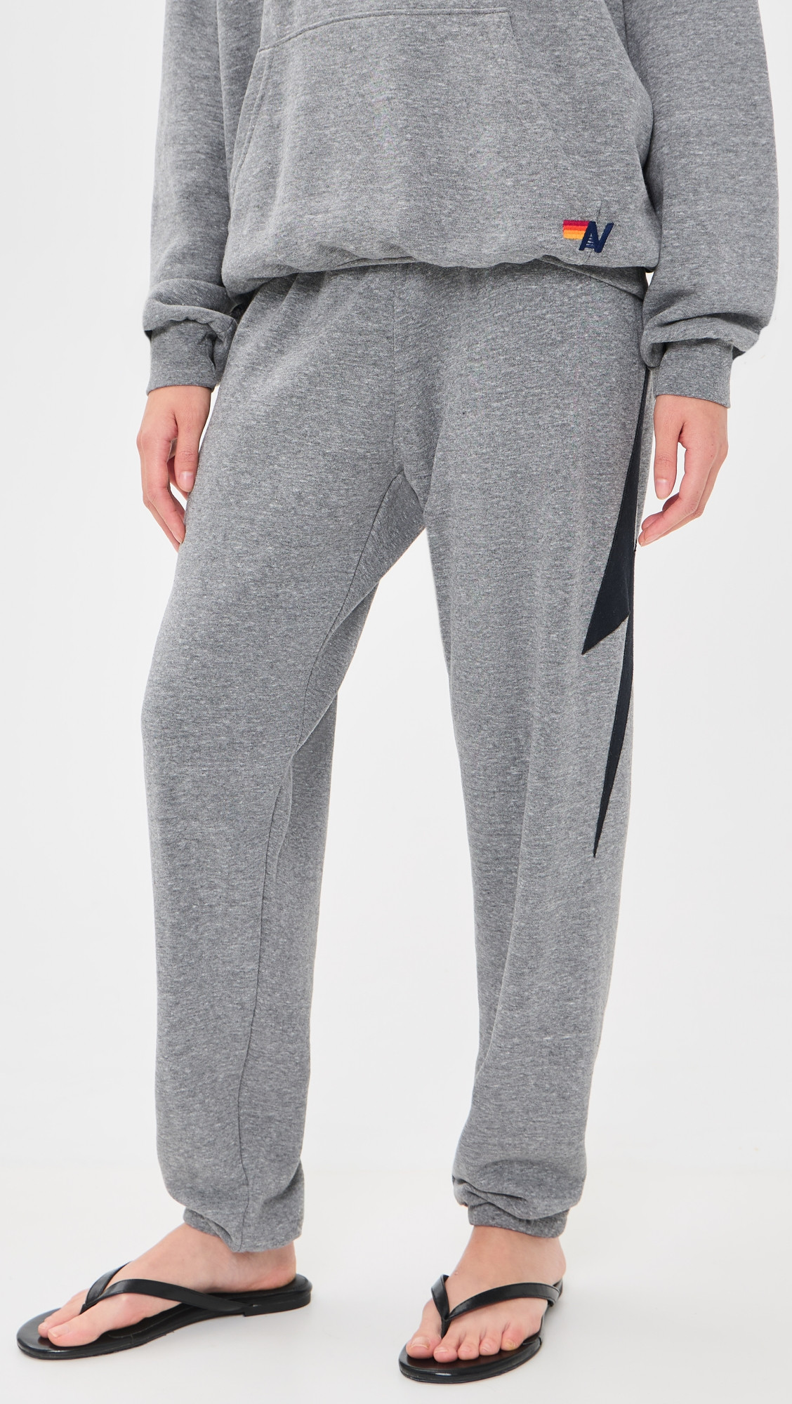 Aviator Nation Bolt Stitch Sweatpants Heather Grey/Black S | Shopbop
