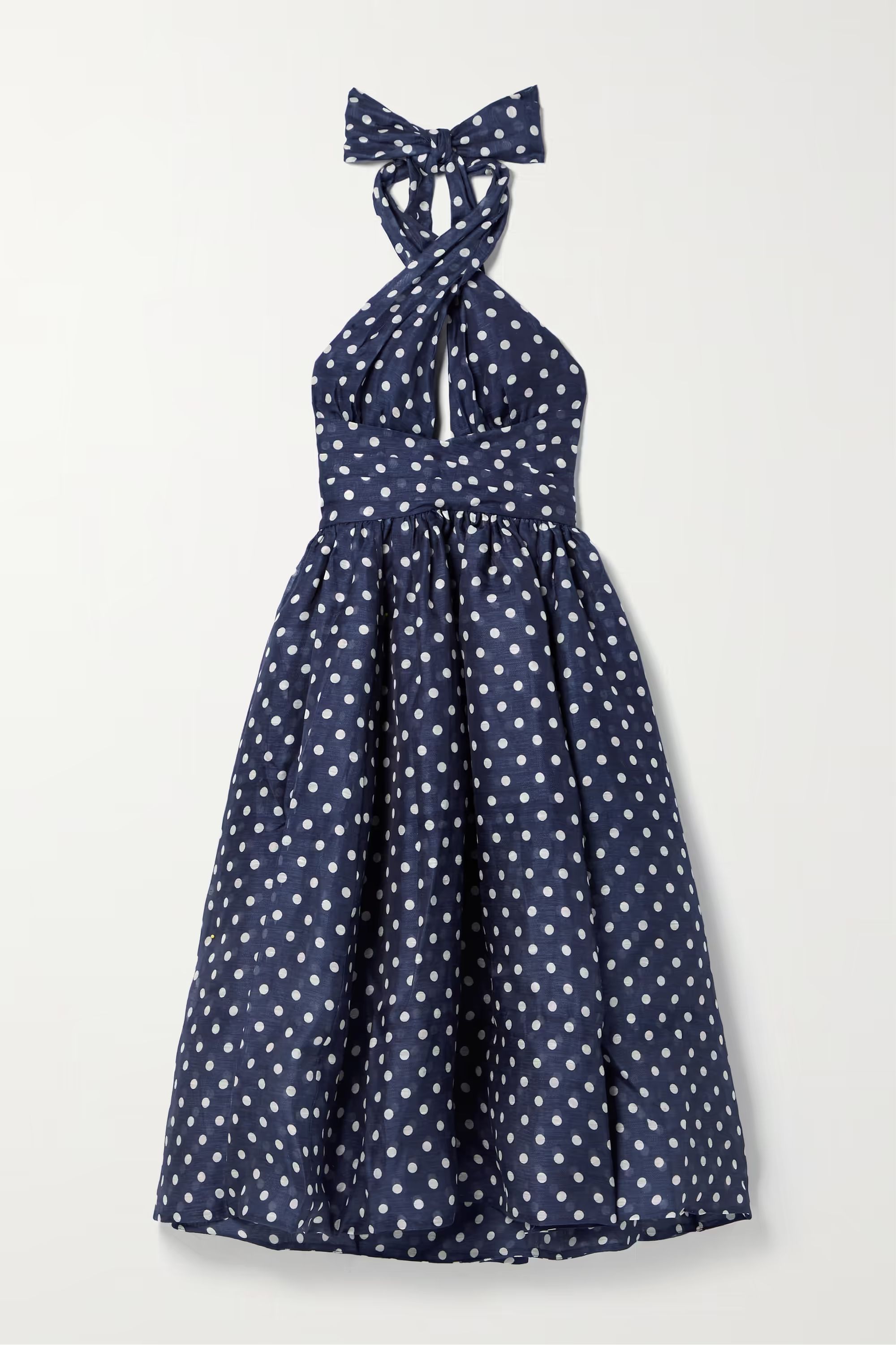 High Tide polka-dot linen and silk-blend halterneck midi dress | NET-A-PORTER APAC