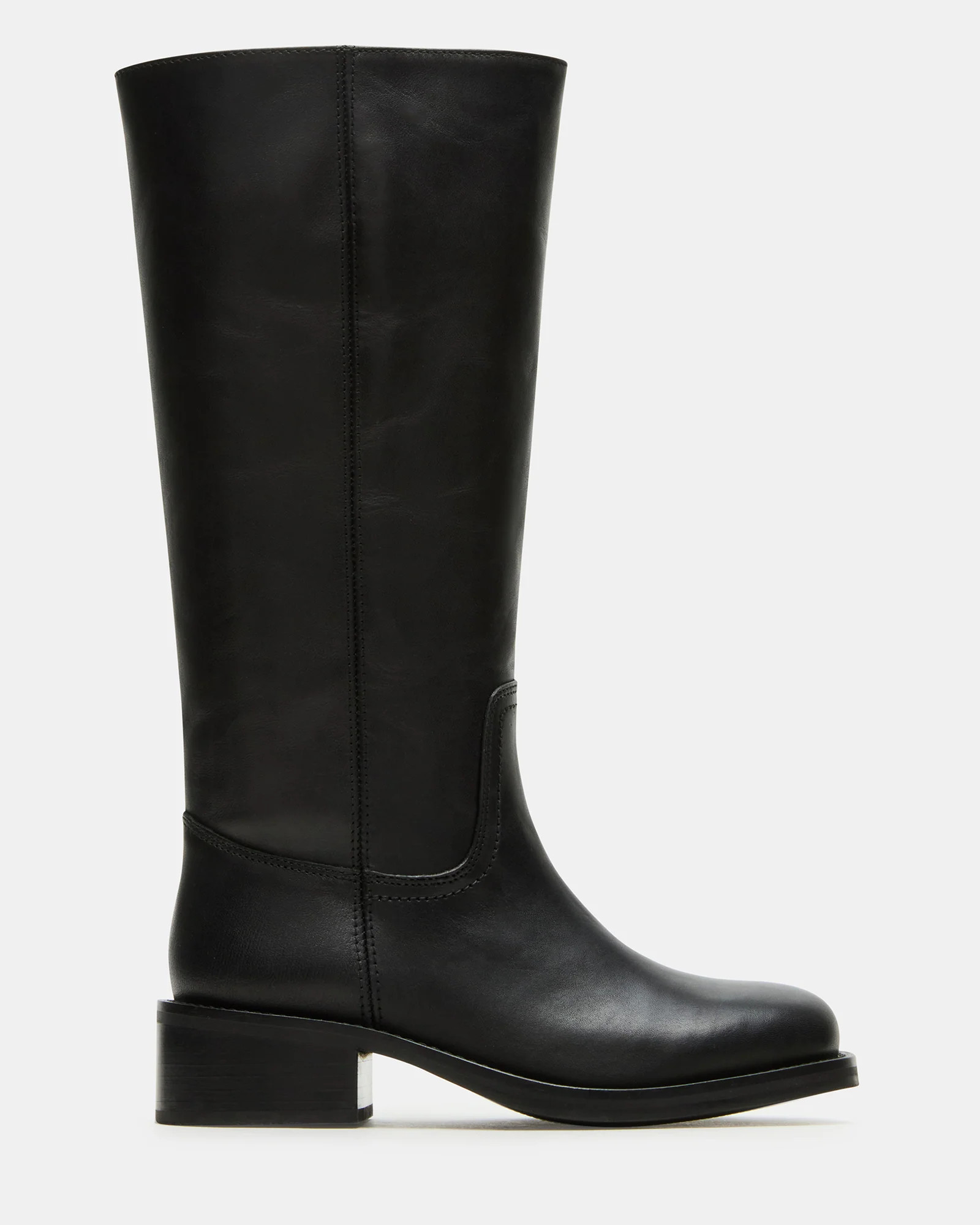 RIGGS Black Leather Wide Calf Square-Toe Women's Boot | Steve Madden (US)