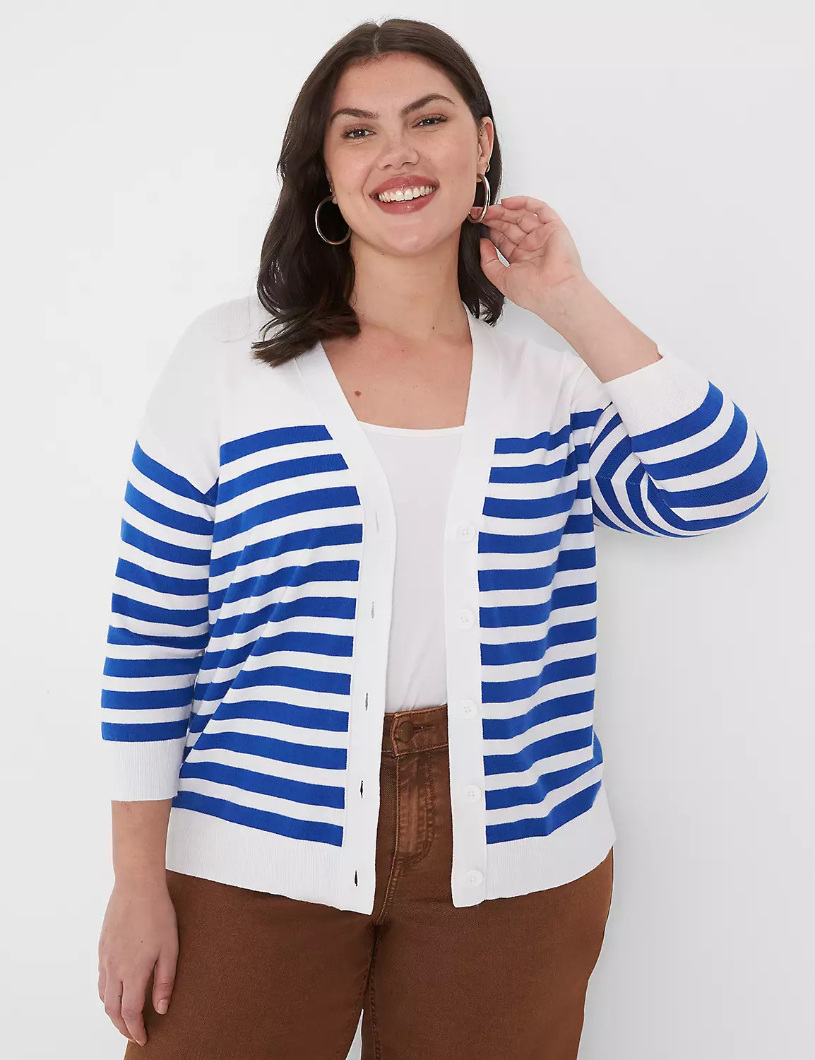 Striped V-Neck Button-Front Cardigan | LaneBryant | Lane Bryant (US)