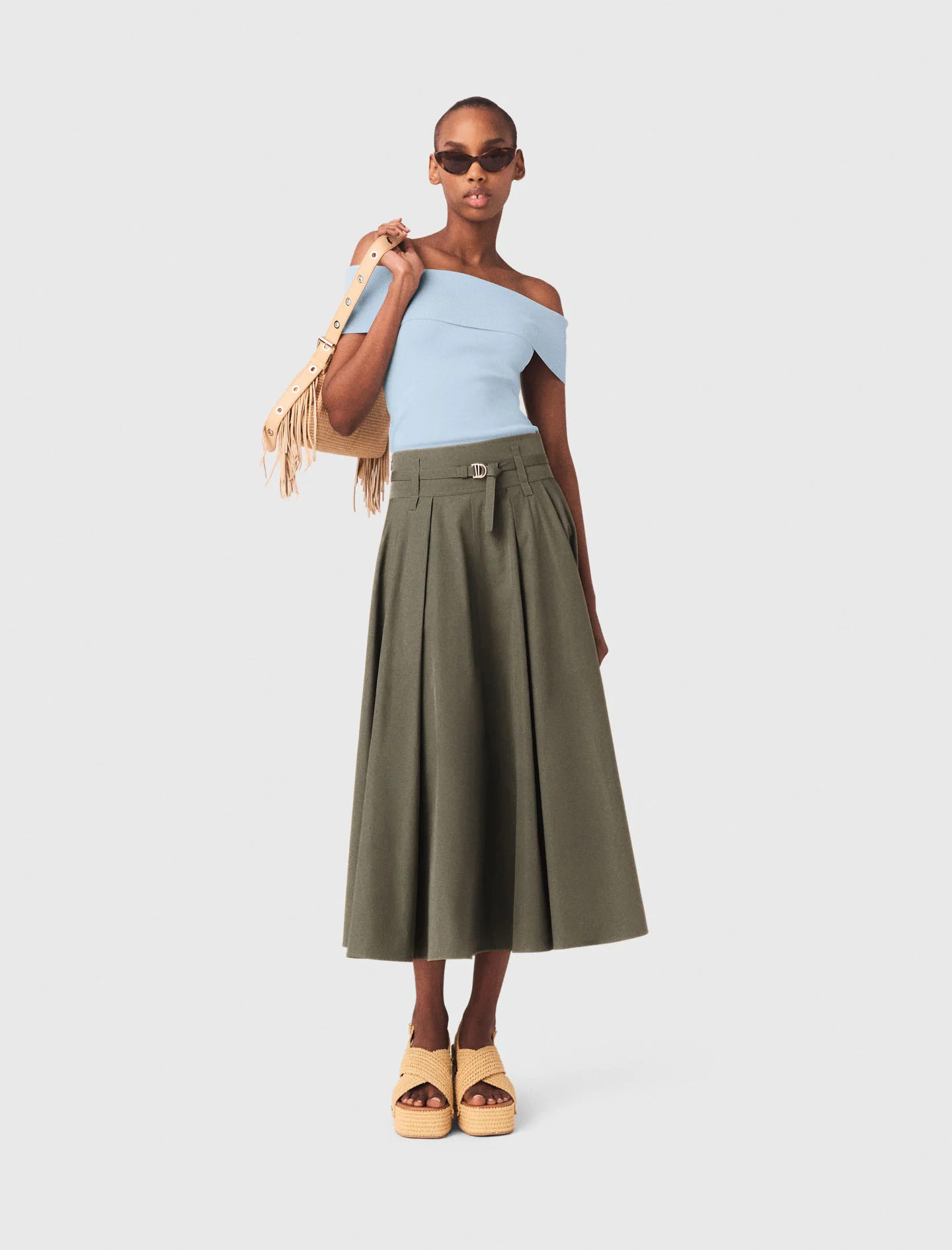 Cotton pleated maxi skirt Brown for Women | Maje | Maje EU