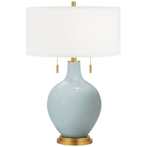 Color Plus Toby Brass 28" Rain Blue Glass Table Lamp | Lamps Plus