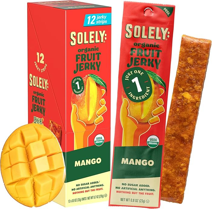 Solely - Organic Mango Fruit Jerky - 12 Individually Wrapped Fruit Strips - Fruit Leather Made fr... | Amazon (US)