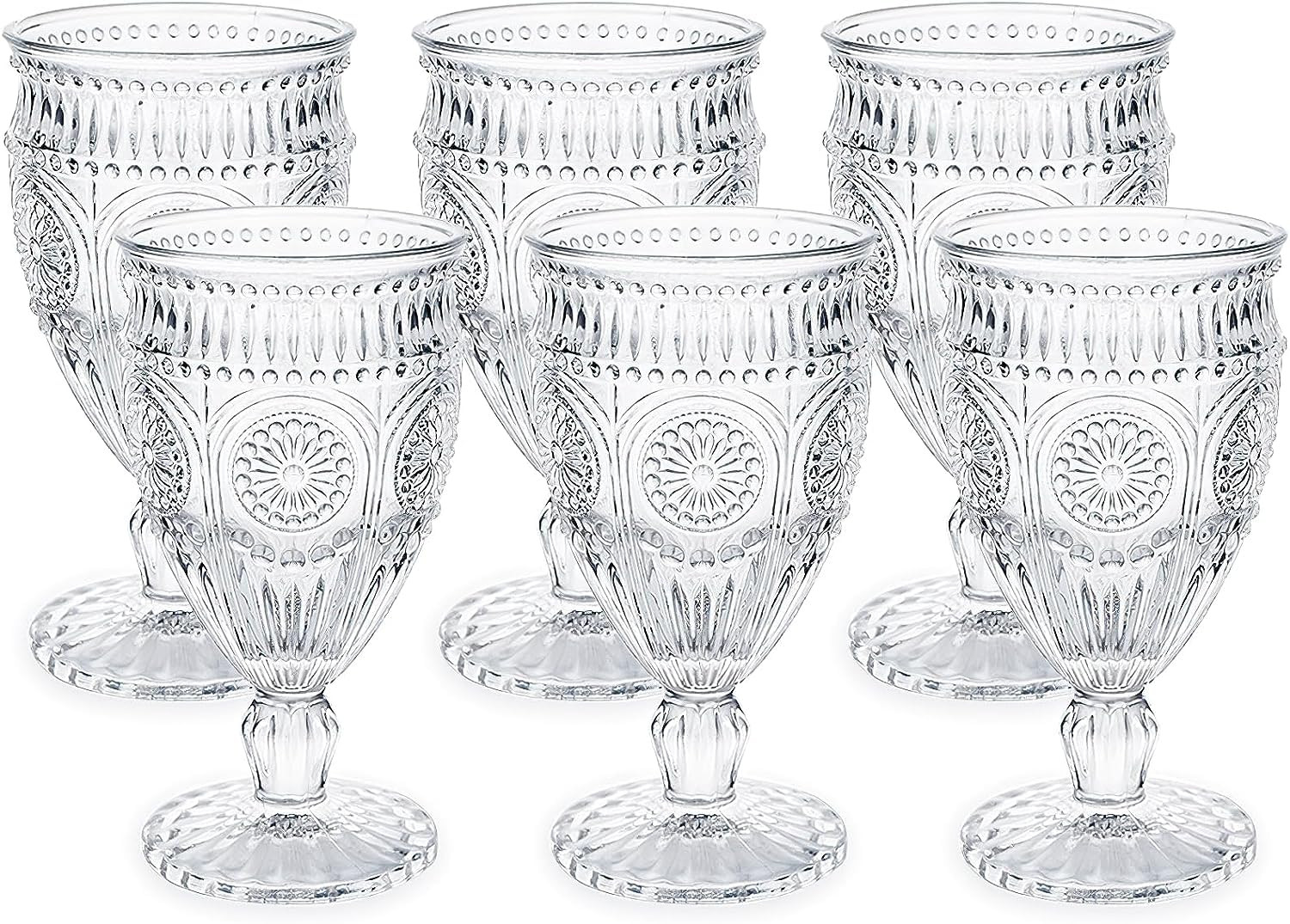 Kingrol Vintage Goblet Glasses Set of 6, 10 oz Heavy-Duty Pressed Glass Water or Wine Glasses wit... | Amazon (US)