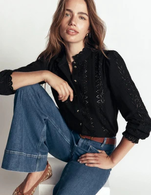 Boden Women's Broderie Cotton Top in Black | Size 16/18 | Boden (US)