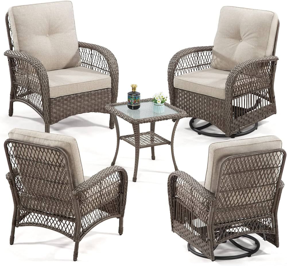 Joyside Patio Furniture Set 5-Piece Wicker Outdoor Furniture Conversational Set with 2 Swivels Ch... | Amazon (US)