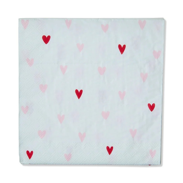 Way to Celebrate Valentine's Day Lunch Napkins with Red and Pink Hearts, 16 Count, 6.5 x 6.5 Inch... | Walmart (US)